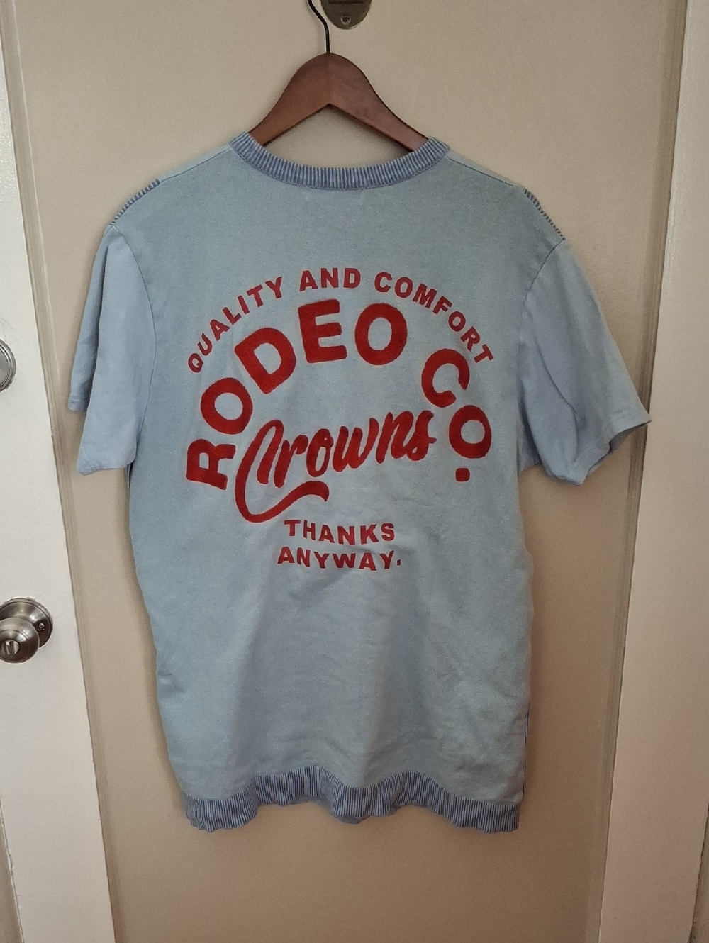 Rodeo Crowns Light Blue Tee with Red Logo_1